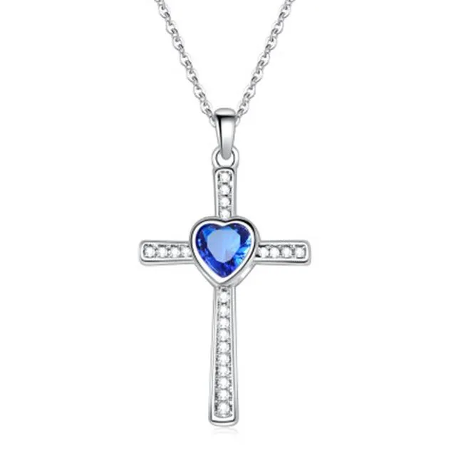 Bejeweled Crystal Titanium Steel Heart Cross Pendant Necklace