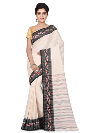 Bengal Handloom White Mercerised cotton saree