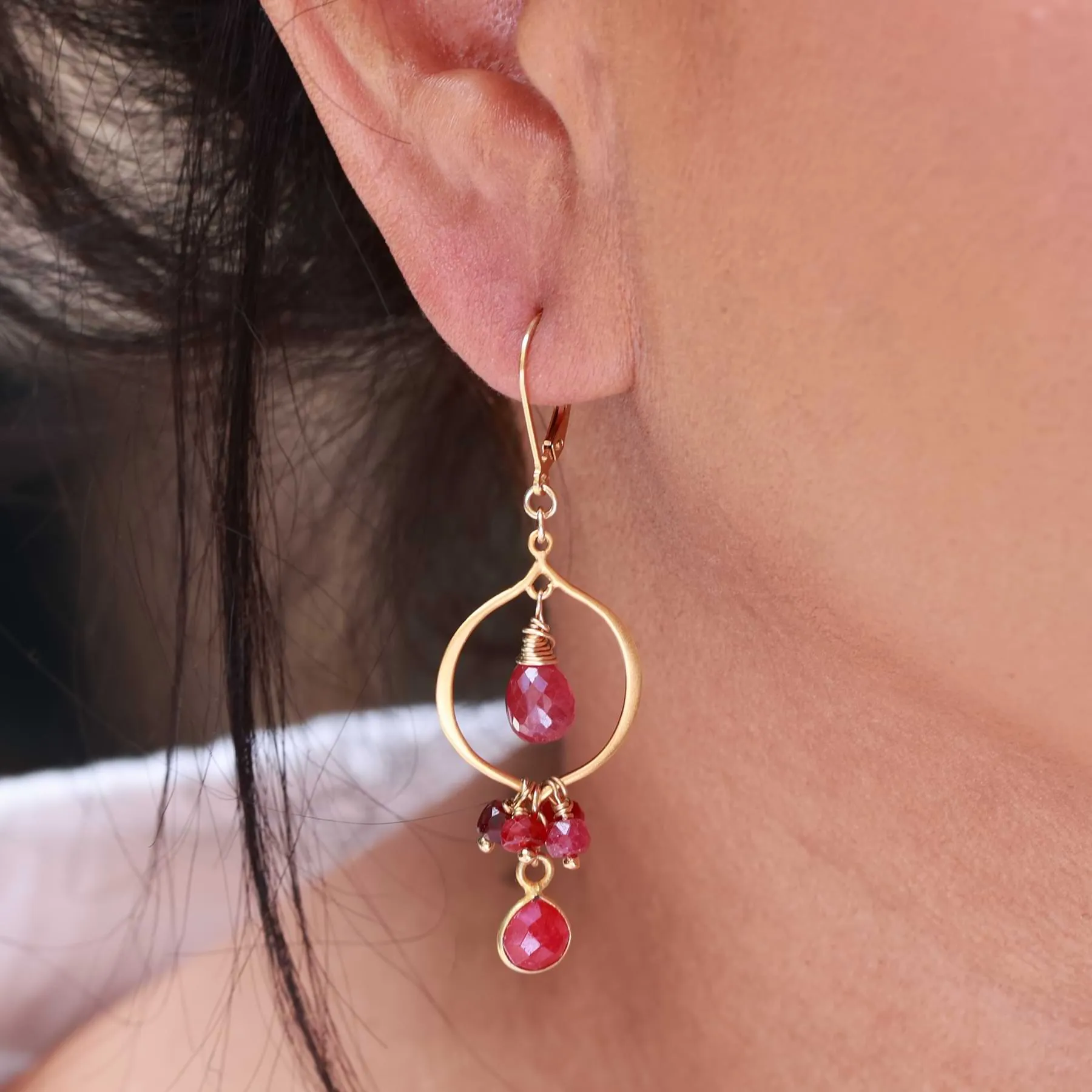 Bijou - Ruby and Pink Sapphire Gold Chandelier Earrings