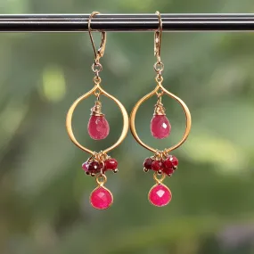 Bijou - Ruby and Pink Sapphire Gold Chandelier Earrings