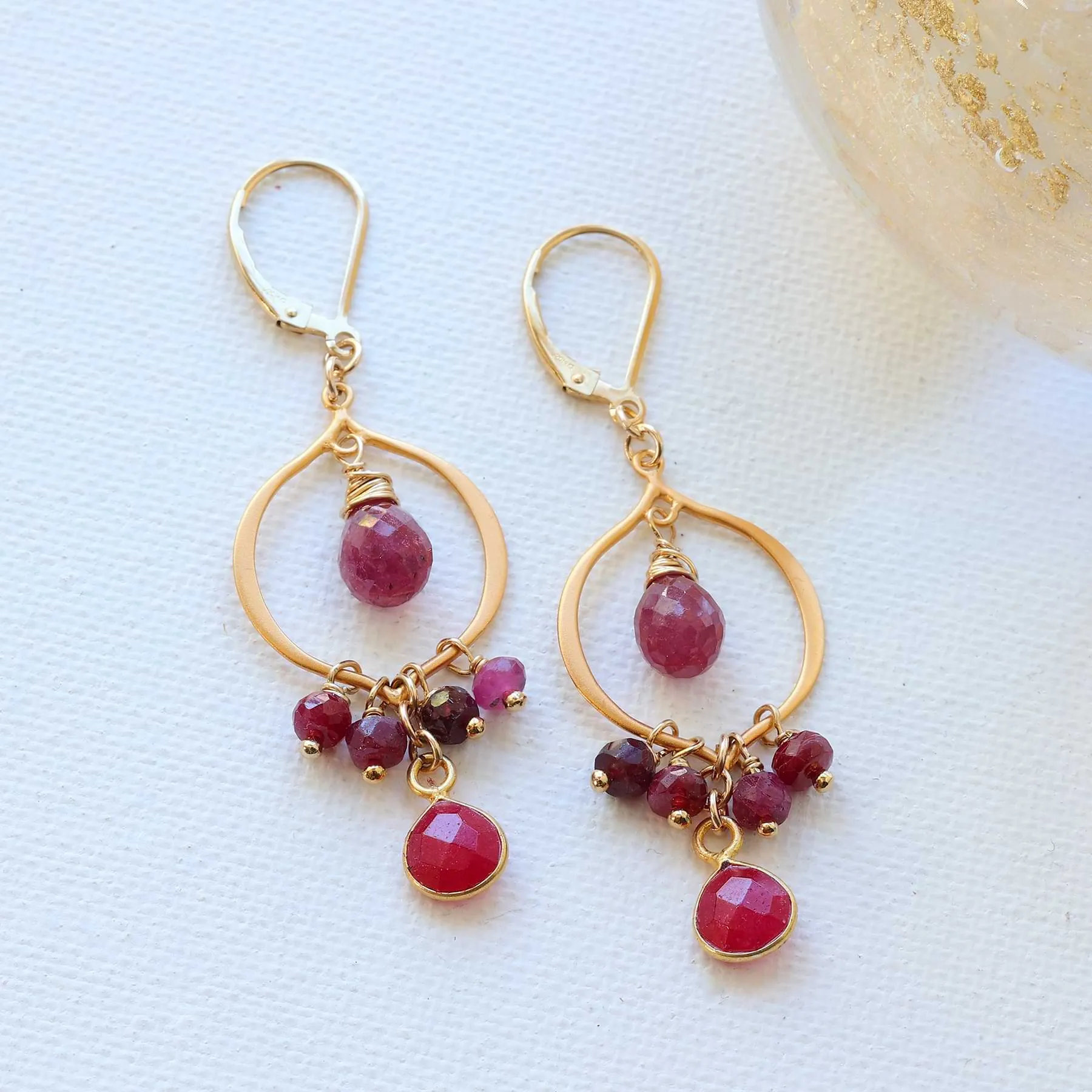 Bijou - Ruby and Pink Sapphire Gold Chandelier Earrings