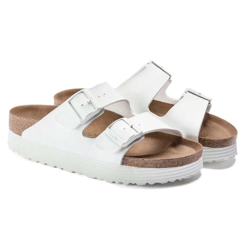 Birkenstock Women's Arizona Platform Vegan Birko-Flor (White - Narrow Fit)