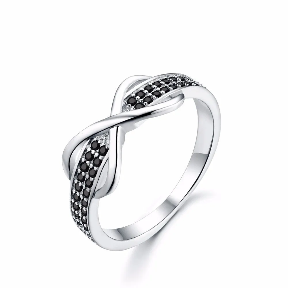 Black Cubic Zirconia Infinity 925 Sterling Silver Fashion Wedding Ring