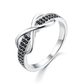 Black Cubic Zirconia Infinity 925 Sterling Silver Fashion Wedding Ring