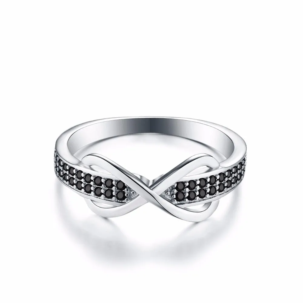 Black Cubic Zirconia Infinity 925 Sterling Silver Fashion Wedding Ring