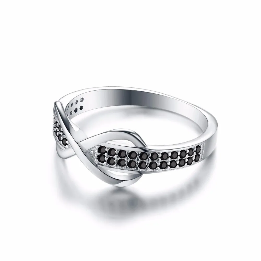 Black Cubic Zirconia Infinity 925 Sterling Silver Fashion Wedding Ring