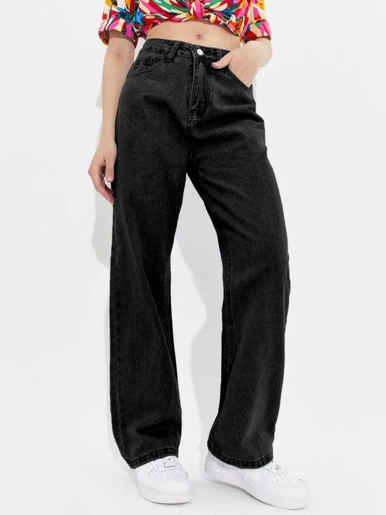 Black High Waist Wide leg Women Jeans