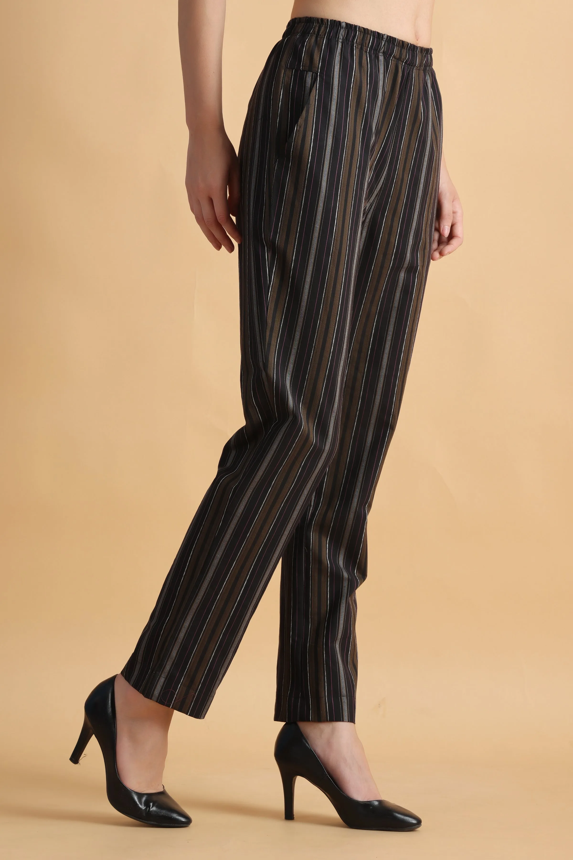 Black Multi Striped Palazzo Pant