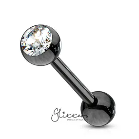 Black Titanium I.P Surgical Steel Tongue Barbells with Press Fit Gem Top Ball-Clear