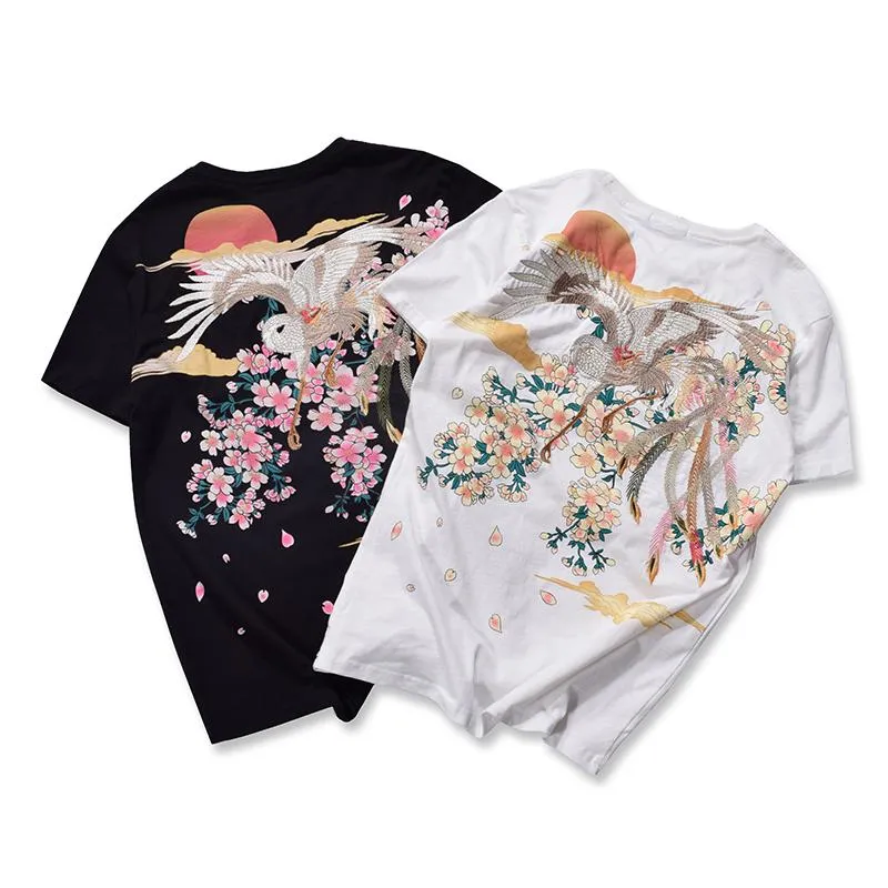 Blossom Cherry White Stork Embroidered T-shirt SD00502