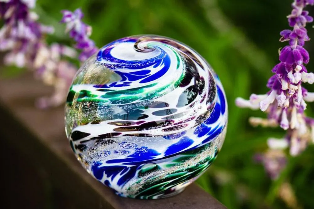 Blue & Green Cat Eye Orb with Cremation Ashes