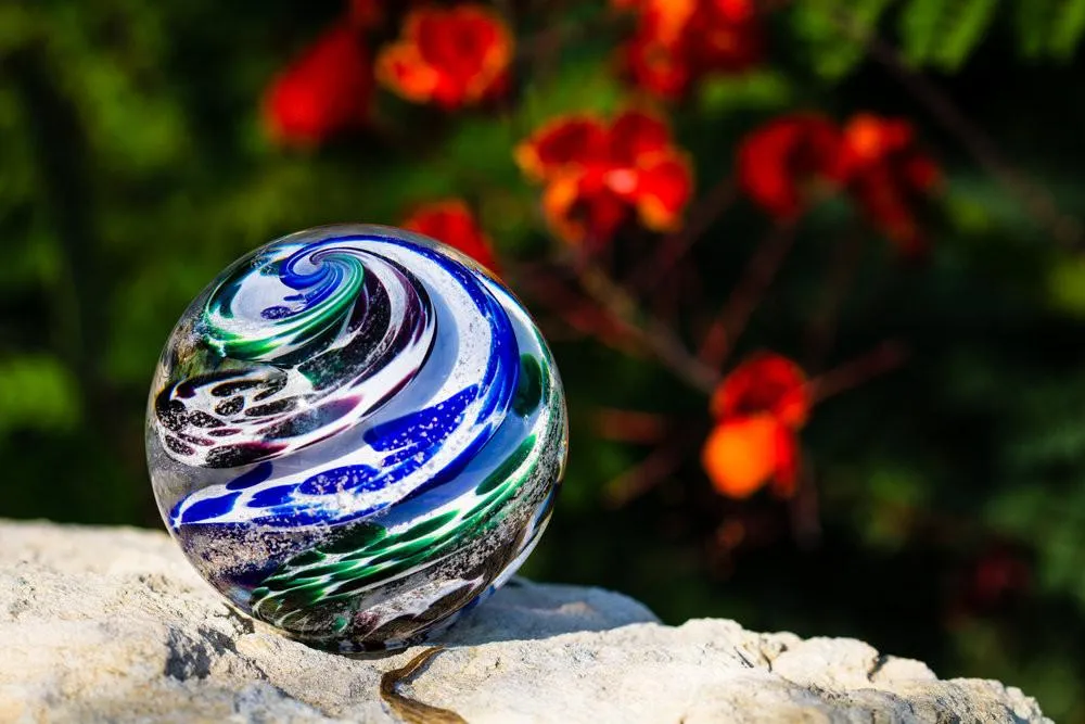 Blue & Green Cat Eye Orb with Cremation Ashes