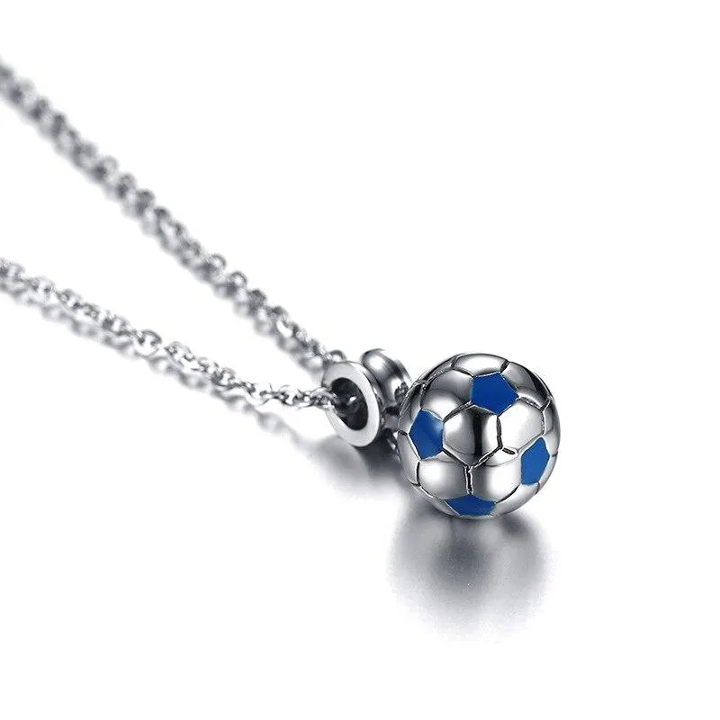 Blue & Silver Football / Soccer Stainless Steel Necklace for Men