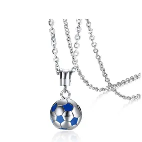 Blue & Silver Football / Soccer Stainless Steel Necklace for Men