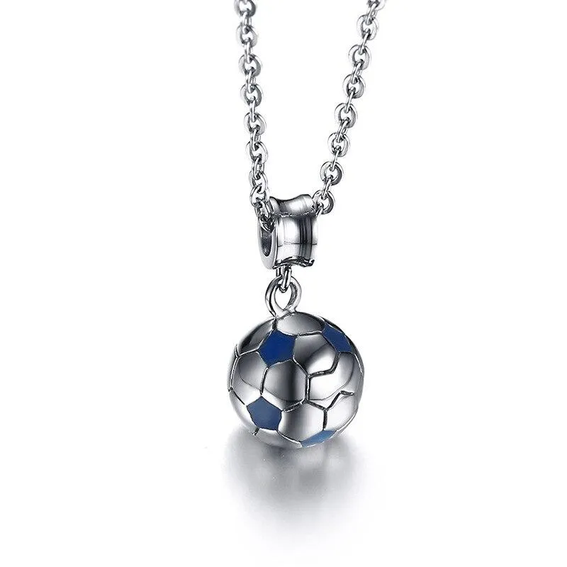 Blue & Silver Football / Soccer Stainless Steel Necklace for Men