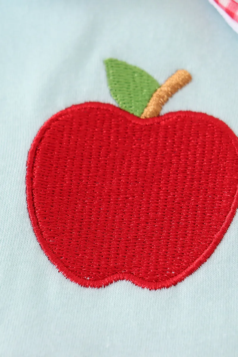 Blue apple embroidery back to school dress