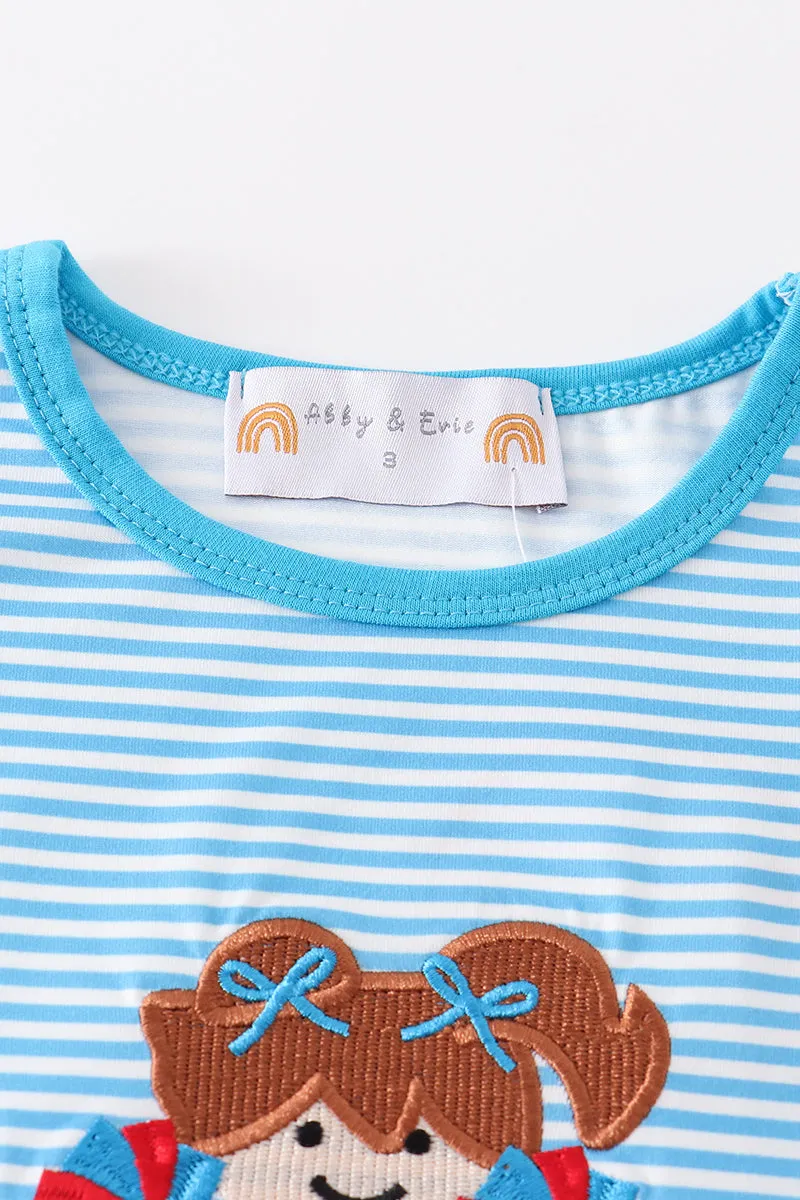 Blue cheer embroidery stripe dress