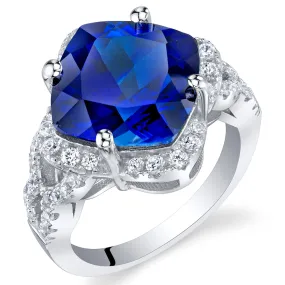 Blue Sapphire Cushion Cut Sterling Silver Ring Size 9