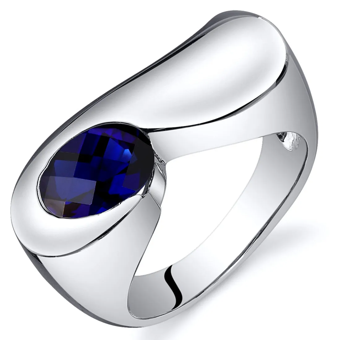 Blue Sapphire Oval Cut Sterling Silver Ring Size 8