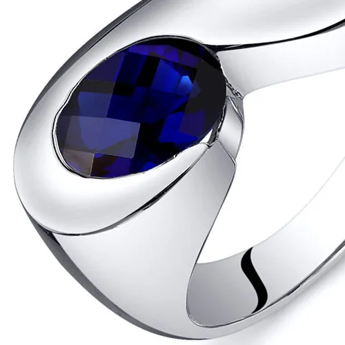 Blue Sapphire Oval Cut Sterling Silver Ring Size 8