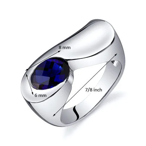 Blue Sapphire Oval Cut Sterling Silver Ring Size 8