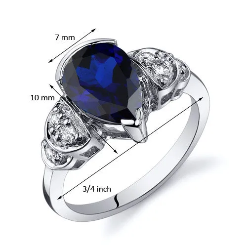 Blue Sapphire Pear Shape Sterling Silver Ring Size 6