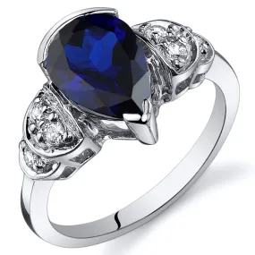 Blue Sapphire Pear Shape Sterling Silver Ring Size 6