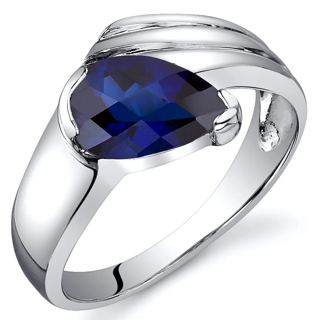 Blue Sapphire Pear Shape Sterling Silver Ring Size 7