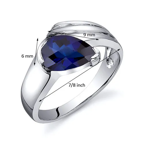 Blue Sapphire Pear Shape Sterling Silver Ring Size 7