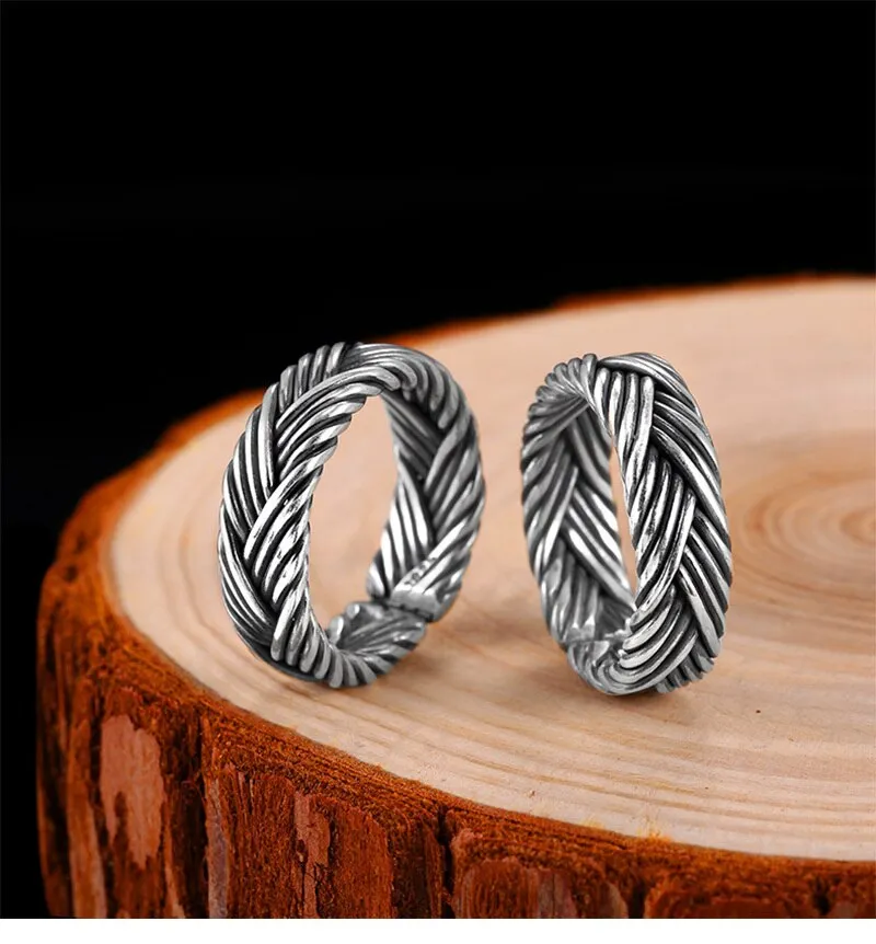 Braided Boho Eternity 925 Sterling Silver Adjustable Vintage Ring