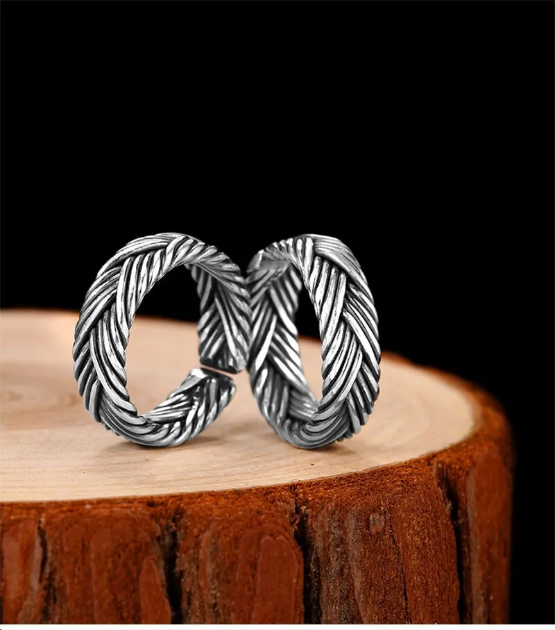 Braided Boho Eternity 925 Sterling Silver Adjustable Vintage Ring