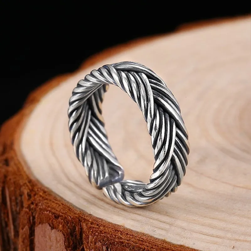 Braided Boho Eternity 925 Sterling Silver Adjustable Vintage Ring