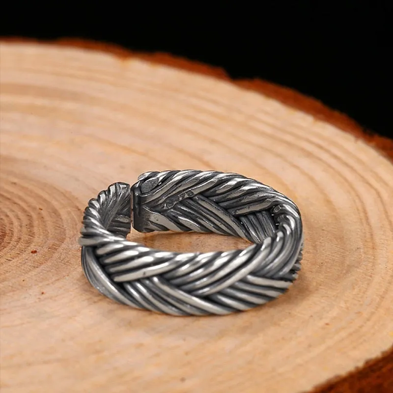 Braided Boho Eternity 925 Sterling Silver Adjustable Vintage Ring