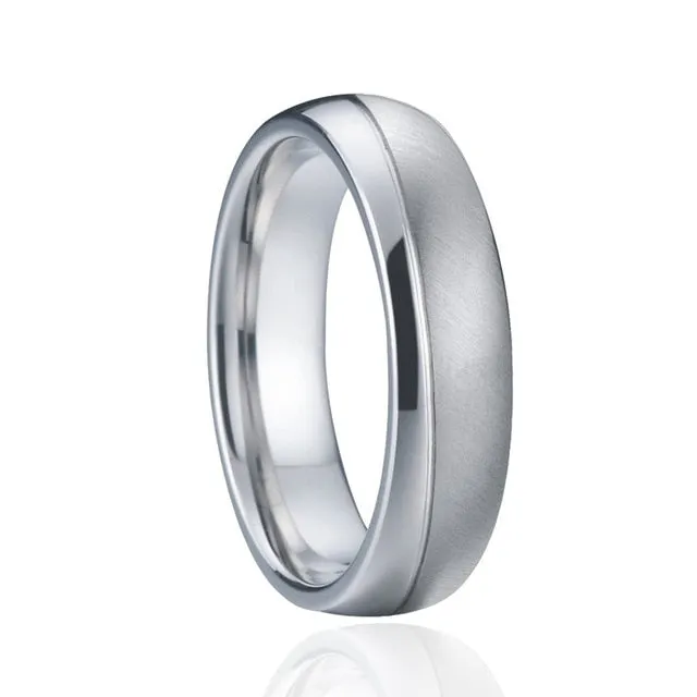 Brushed & Polished Silver and Cubic Zirconia Stainless Steel Wedding Ring Set