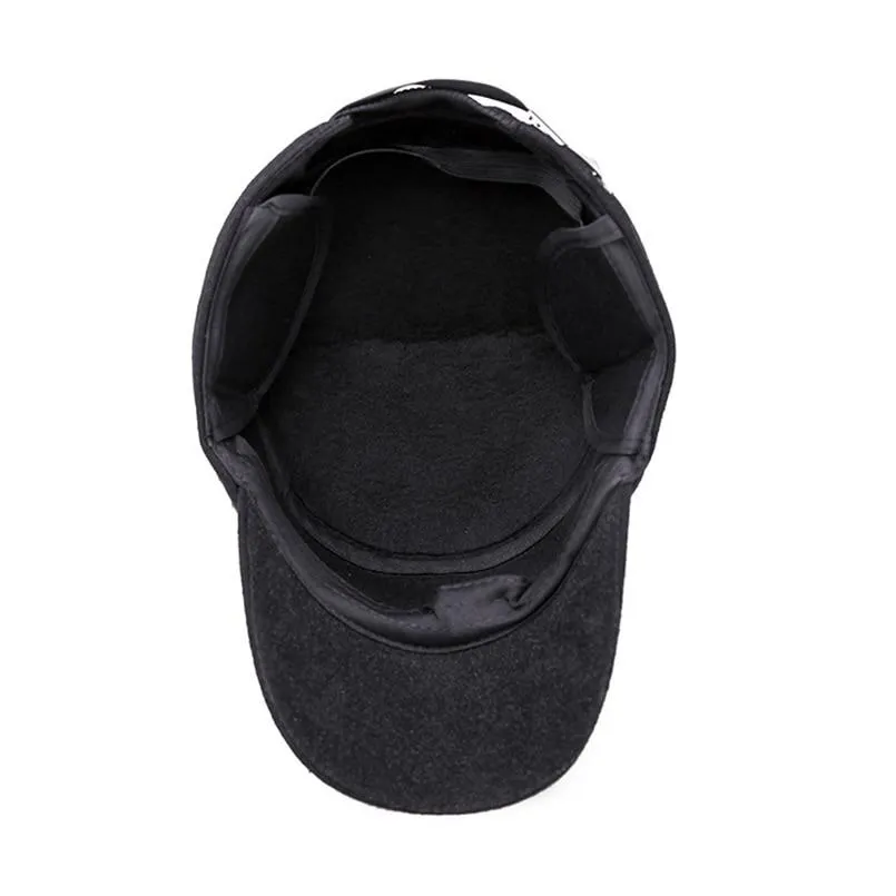 Buckled Cotton Felt Military Hat with Earflaps