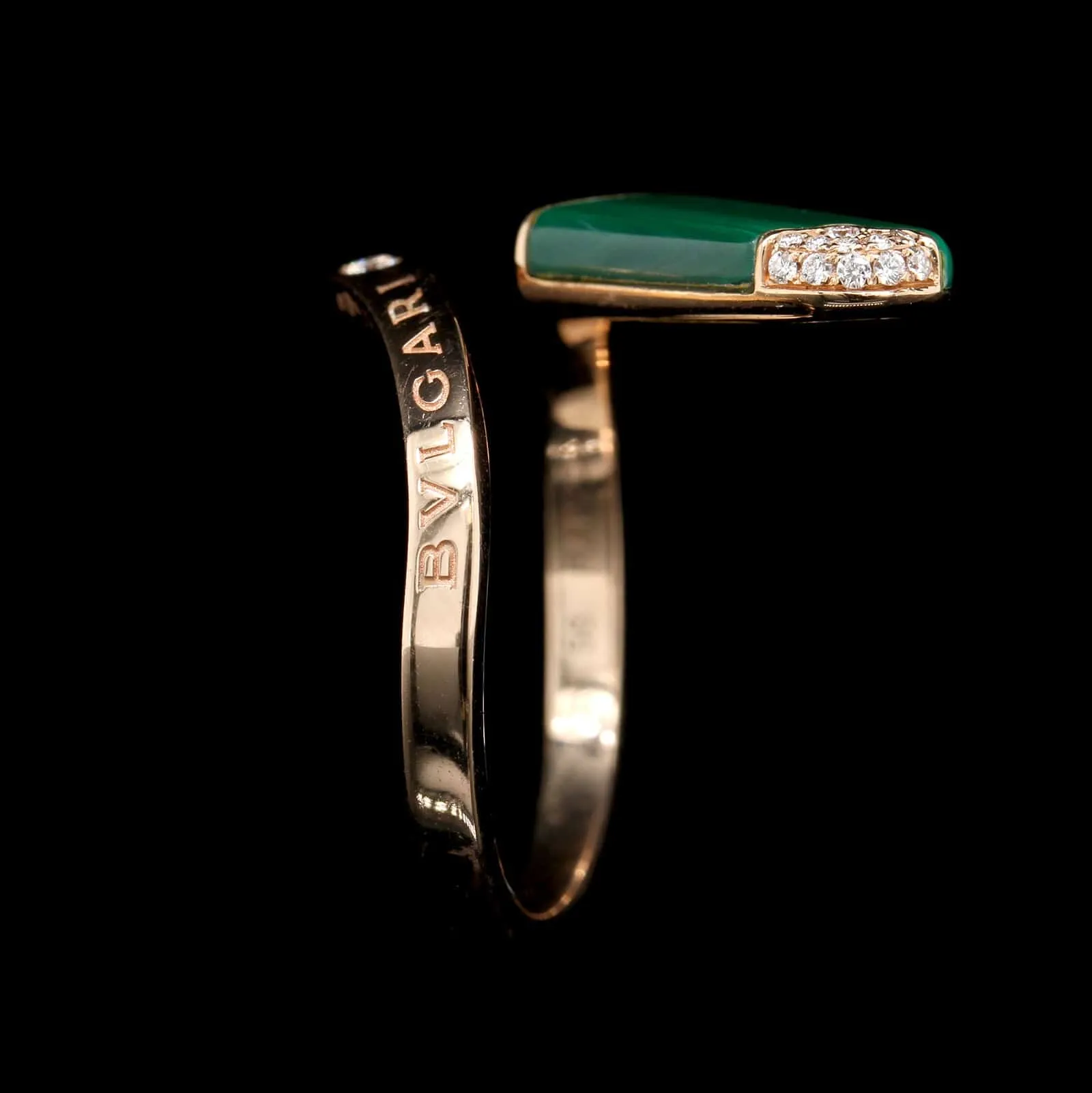 Bulgari 18K Rose Gold Estate Malachite and Diamond Gelati Ring