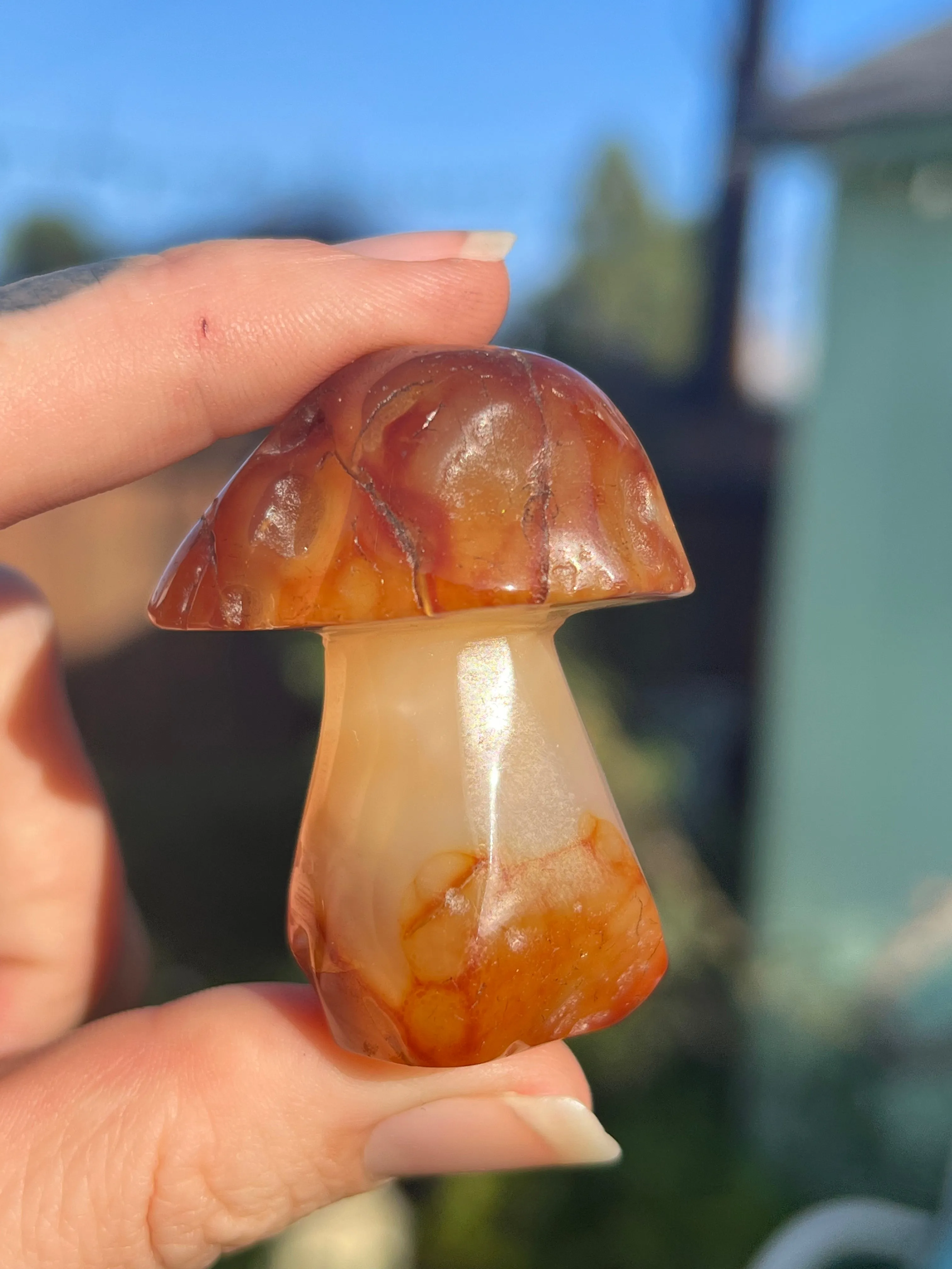 Carnelian mushroom carving