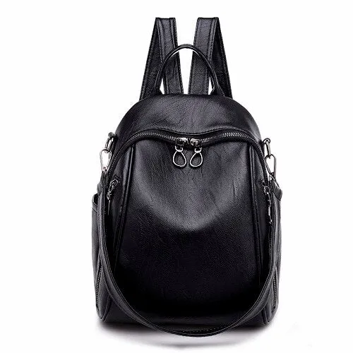 Casual PU Leather Shoulder Bag and College Style Backpack