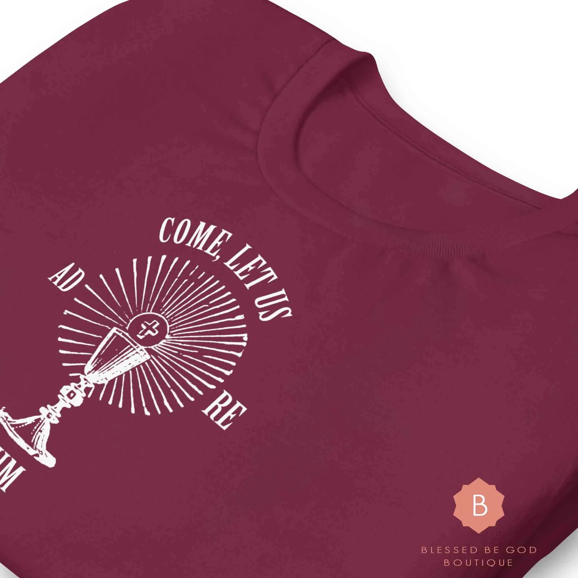 Catholic Women's tee, Come Let Us Adore Him