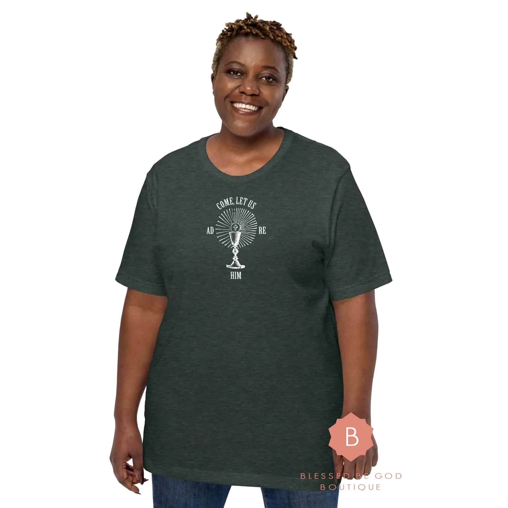 Catholic Women's tee, Come Let Us Adore Him