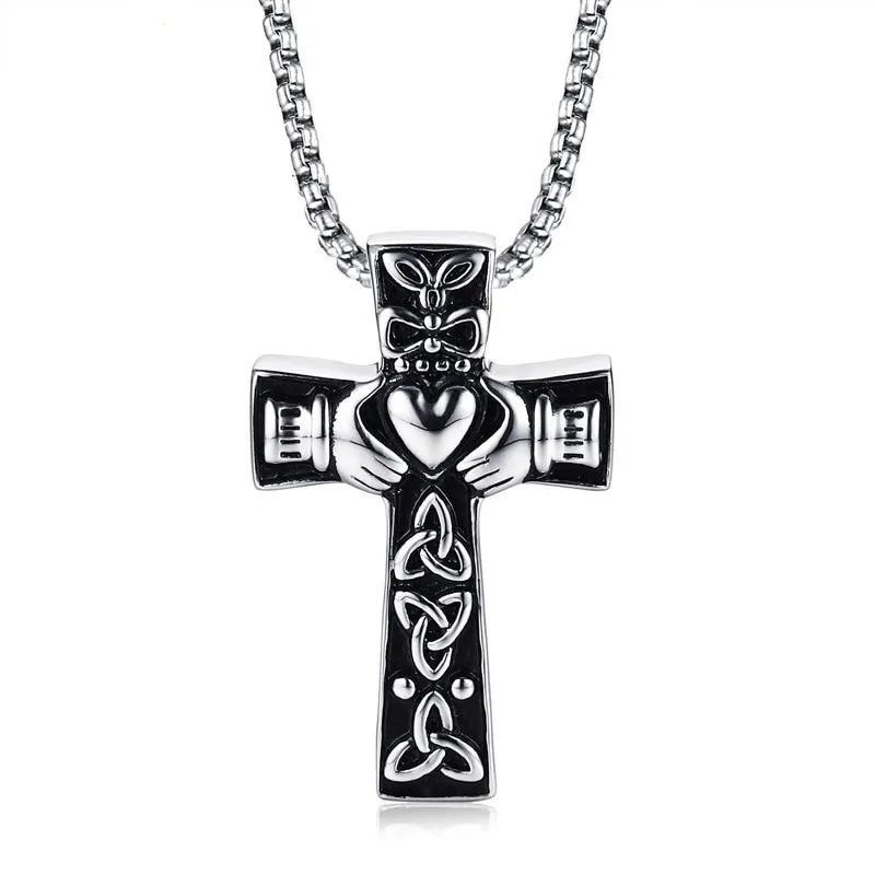 Celtic Claddagh Cross Necklace with Trinity Pattern