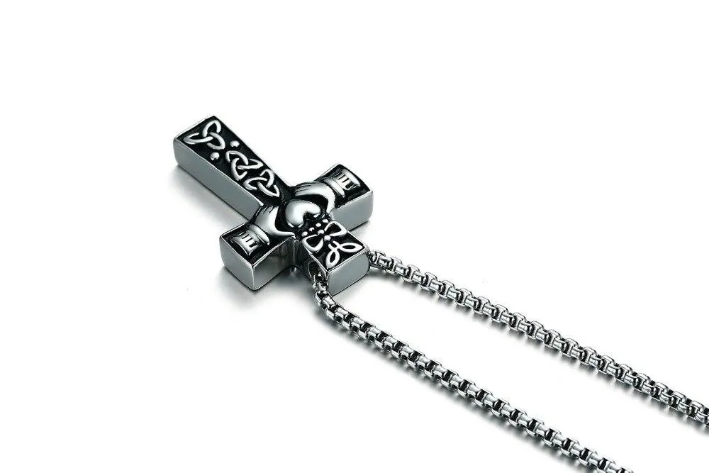 Celtic Claddagh Cross Necklace with Trinity Pattern