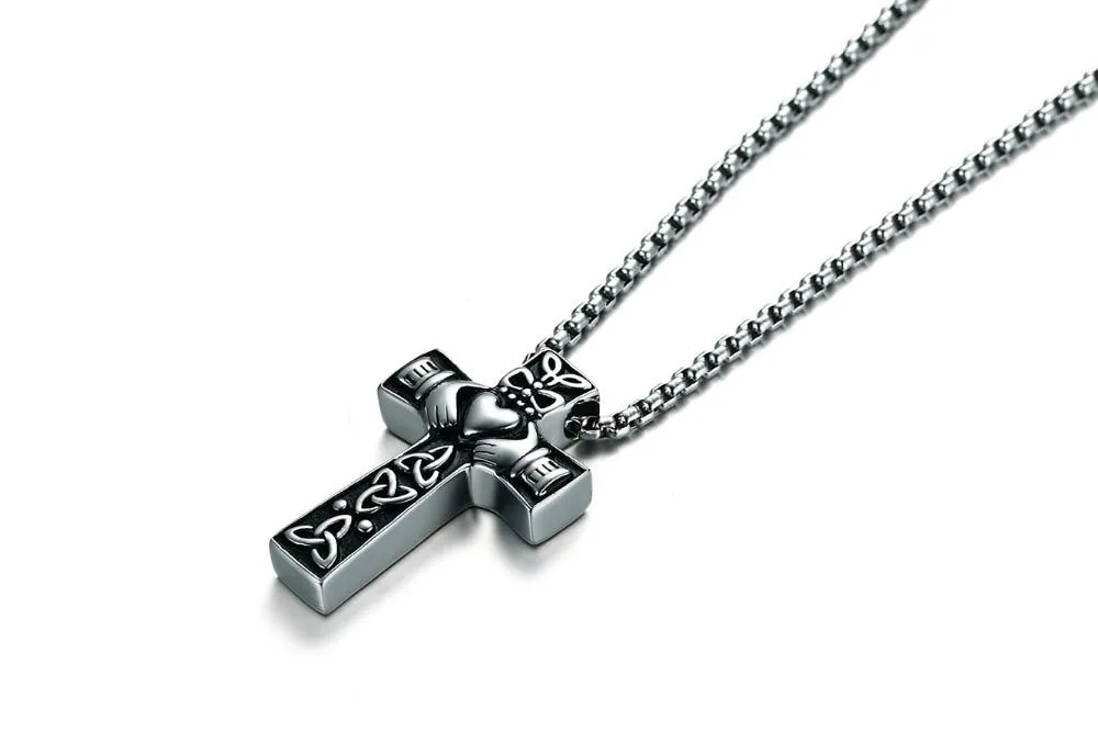 Celtic Claddagh Cross Necklace with Trinity Pattern