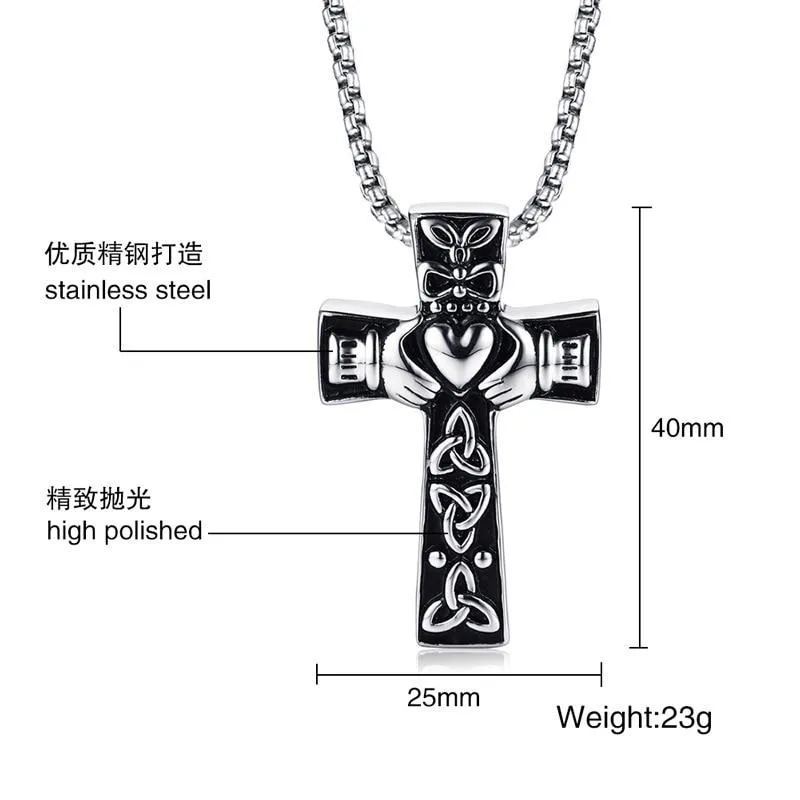 Celtic Claddagh Cross Necklace with Trinity Pattern