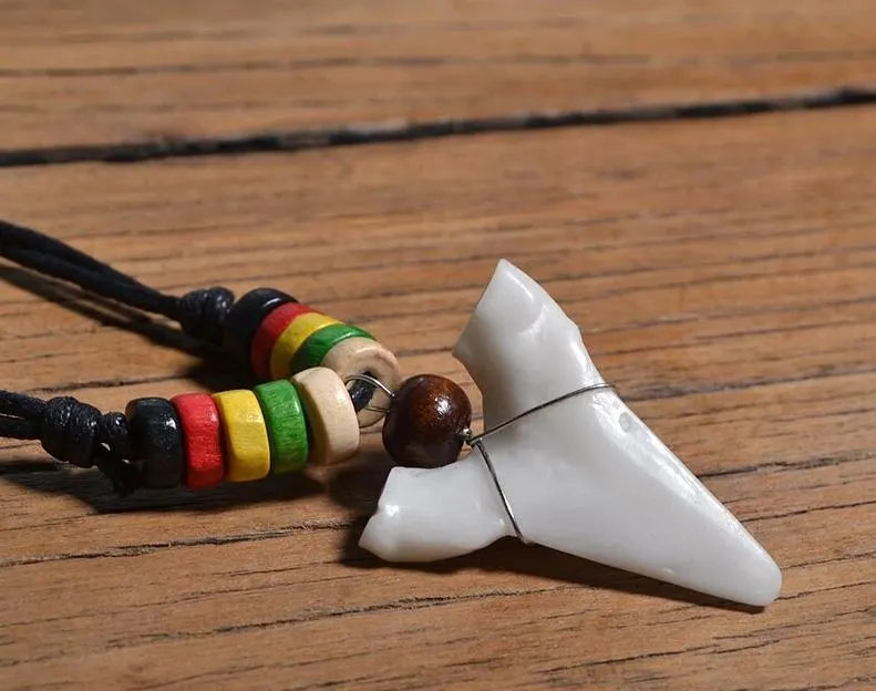 Ceramic Shark Tooth Maori Tribal Bone Wooden Necklace