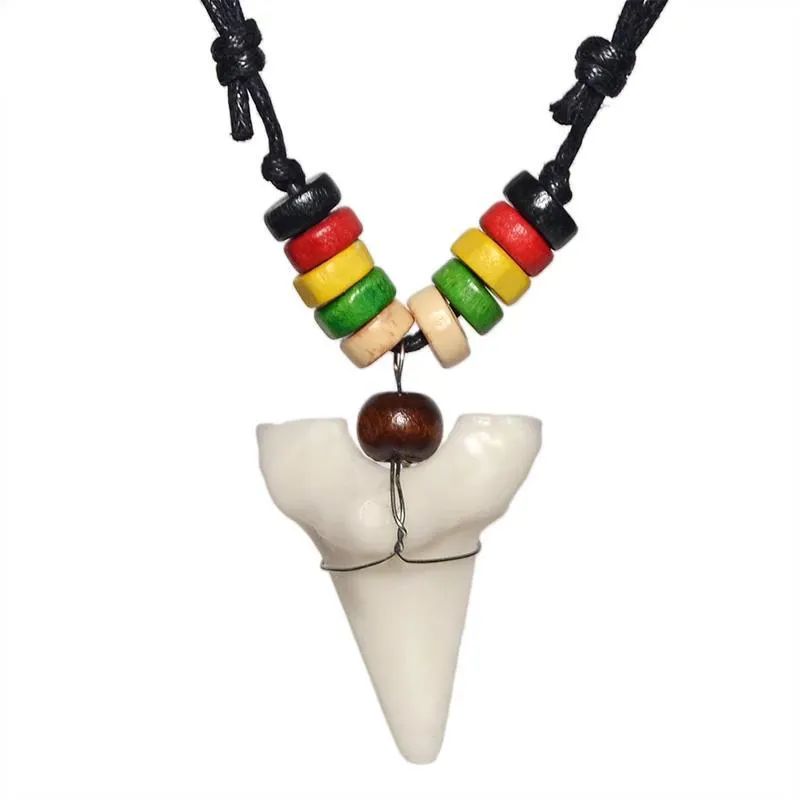 Ceramic Shark Tooth Maori Tribal Bone Wooden Necklace