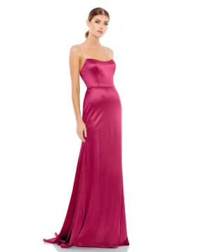 Charmeuse Rhinestone Strap Trumpet Gown