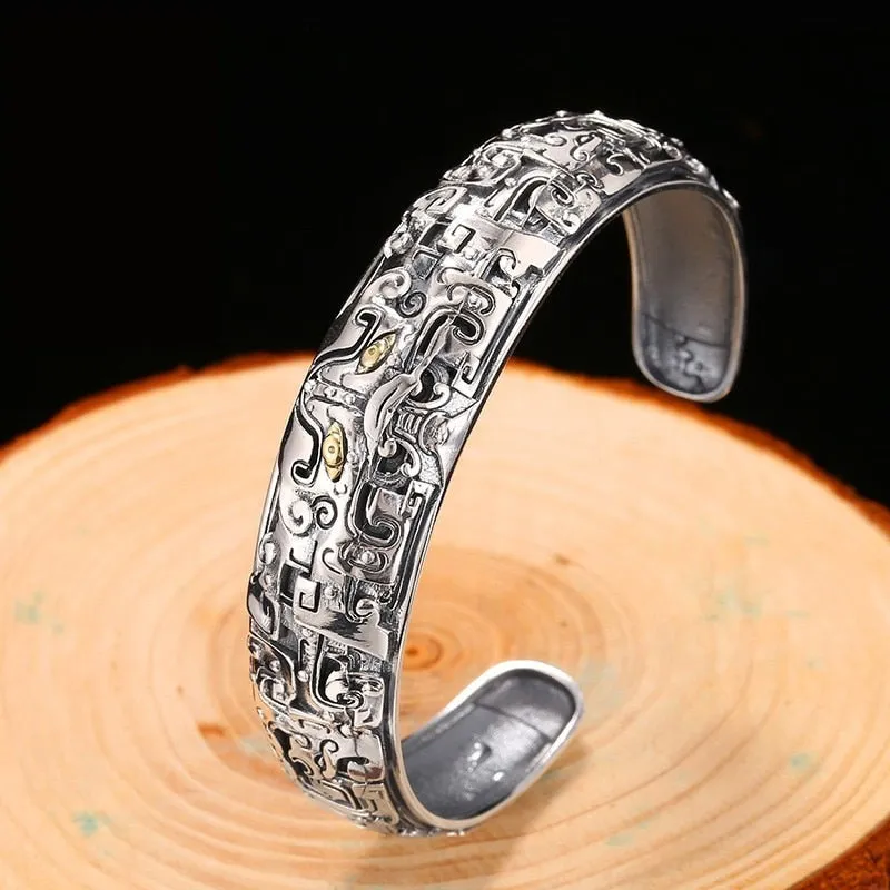 Chinese Taotie 925 Sterling Silver Vintage Bracelet