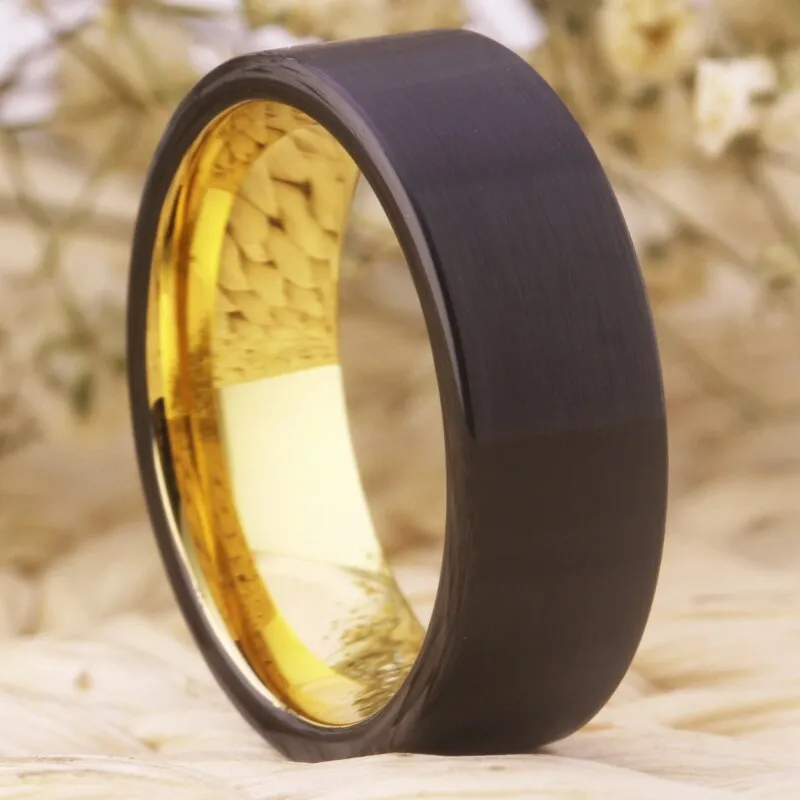 Classic Black and Gold-Plated Tungsten Fashion Wedding Band