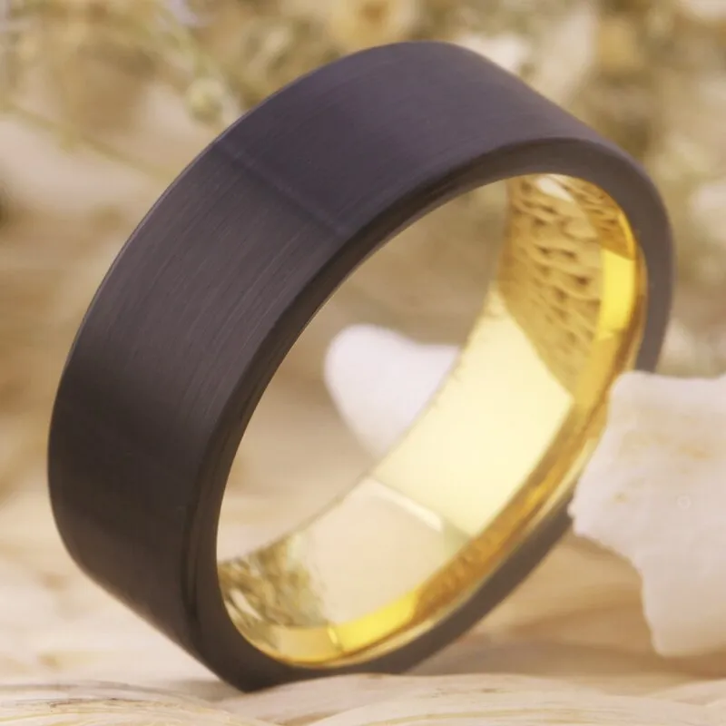 Classic Black and Gold-Plated Tungsten Fashion Wedding Band